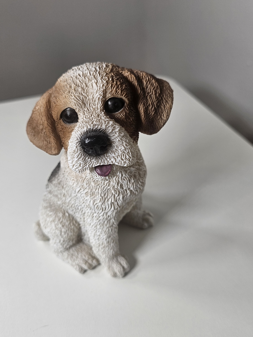 Cute Sitting Puppy Figurine - Brown & White Rescue Dog Statue